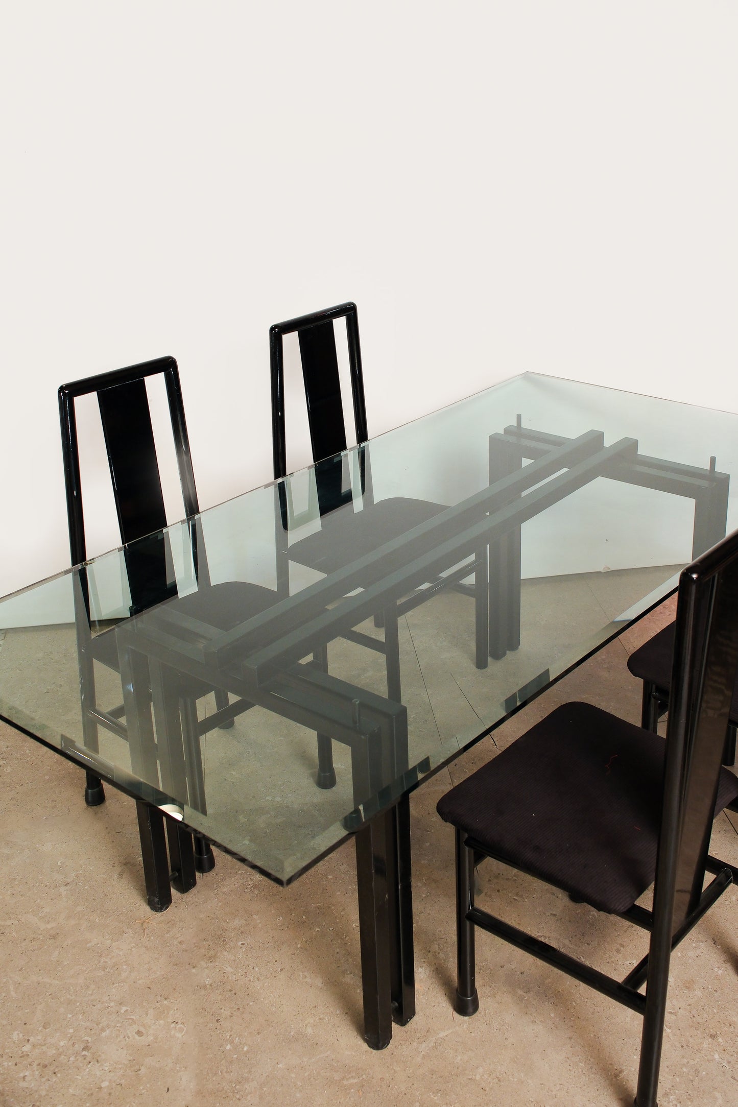 Postmodern Italian Black Lacquered Rare Dining Set