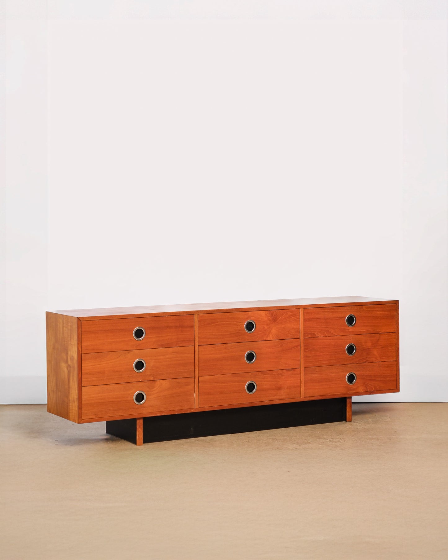 MCM Teak Black Chrome Wide Dresser