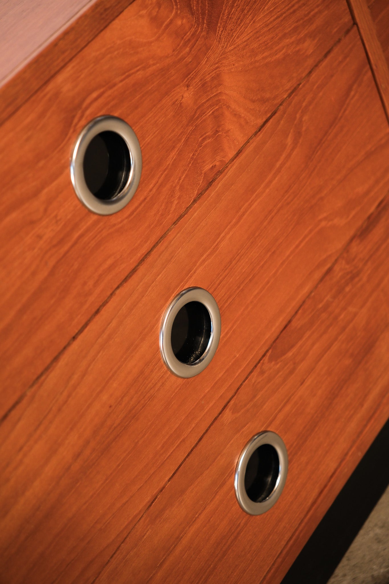 MCM Teak Black Chrome Wide Dresser