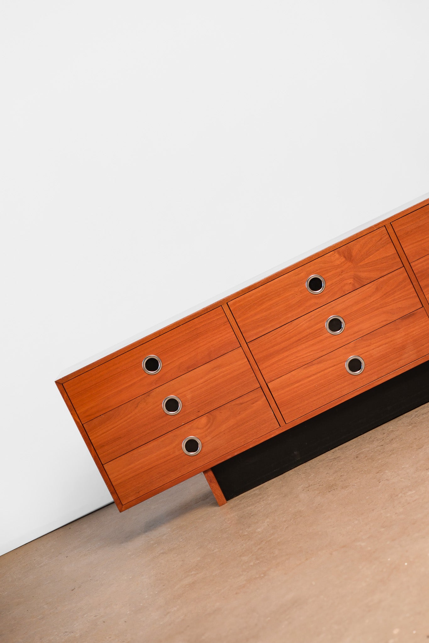 MCM Teak Black Chrome Wide Dresser