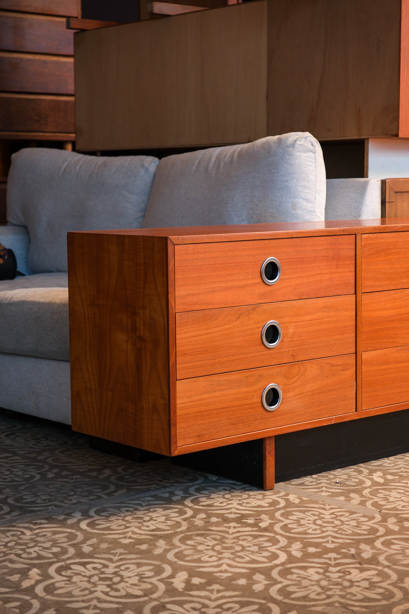 MCM Teak Black Chrome Wide Dresser