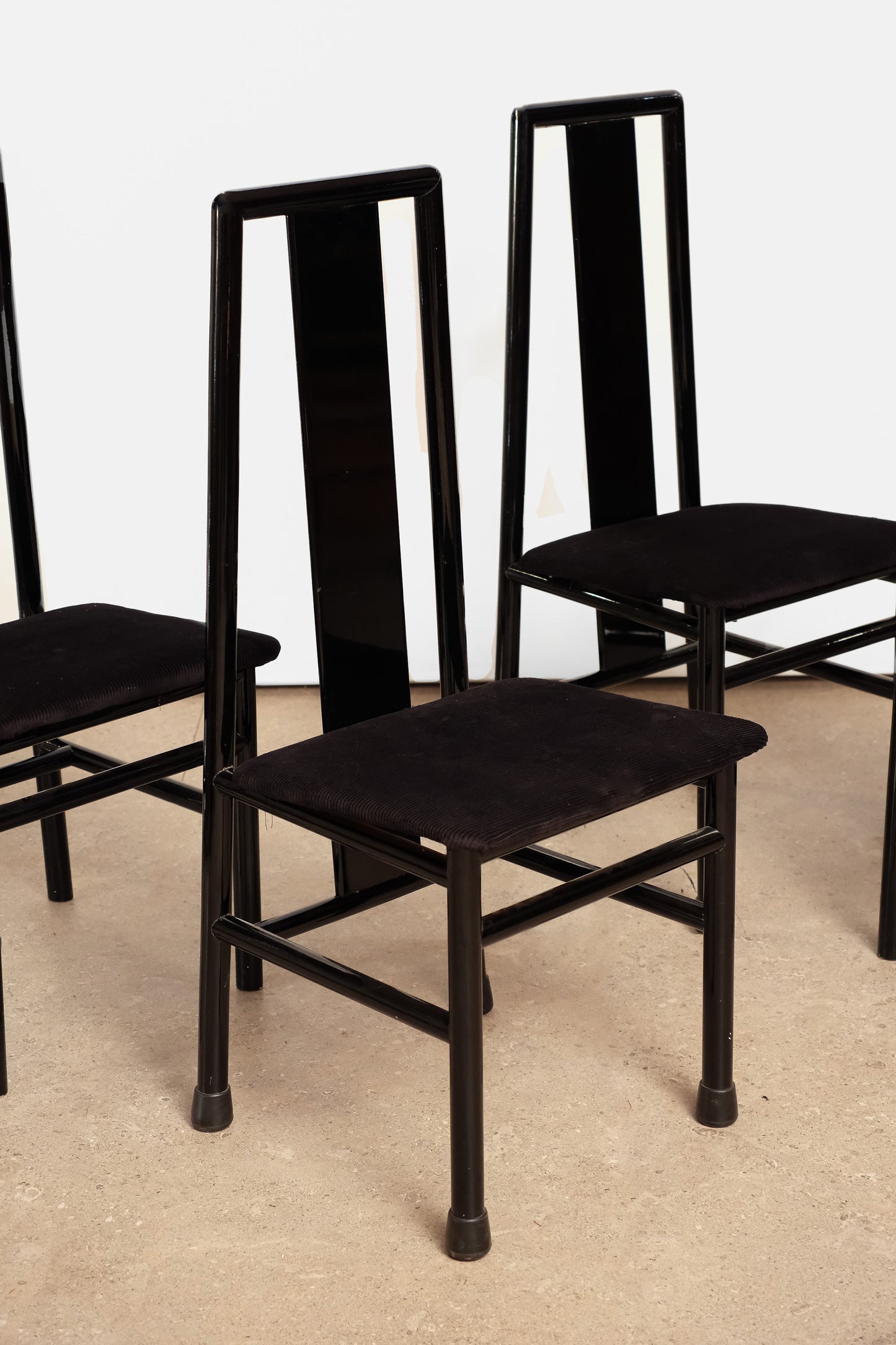 Postmodern Italian Black Lacquered Rare Dining Set