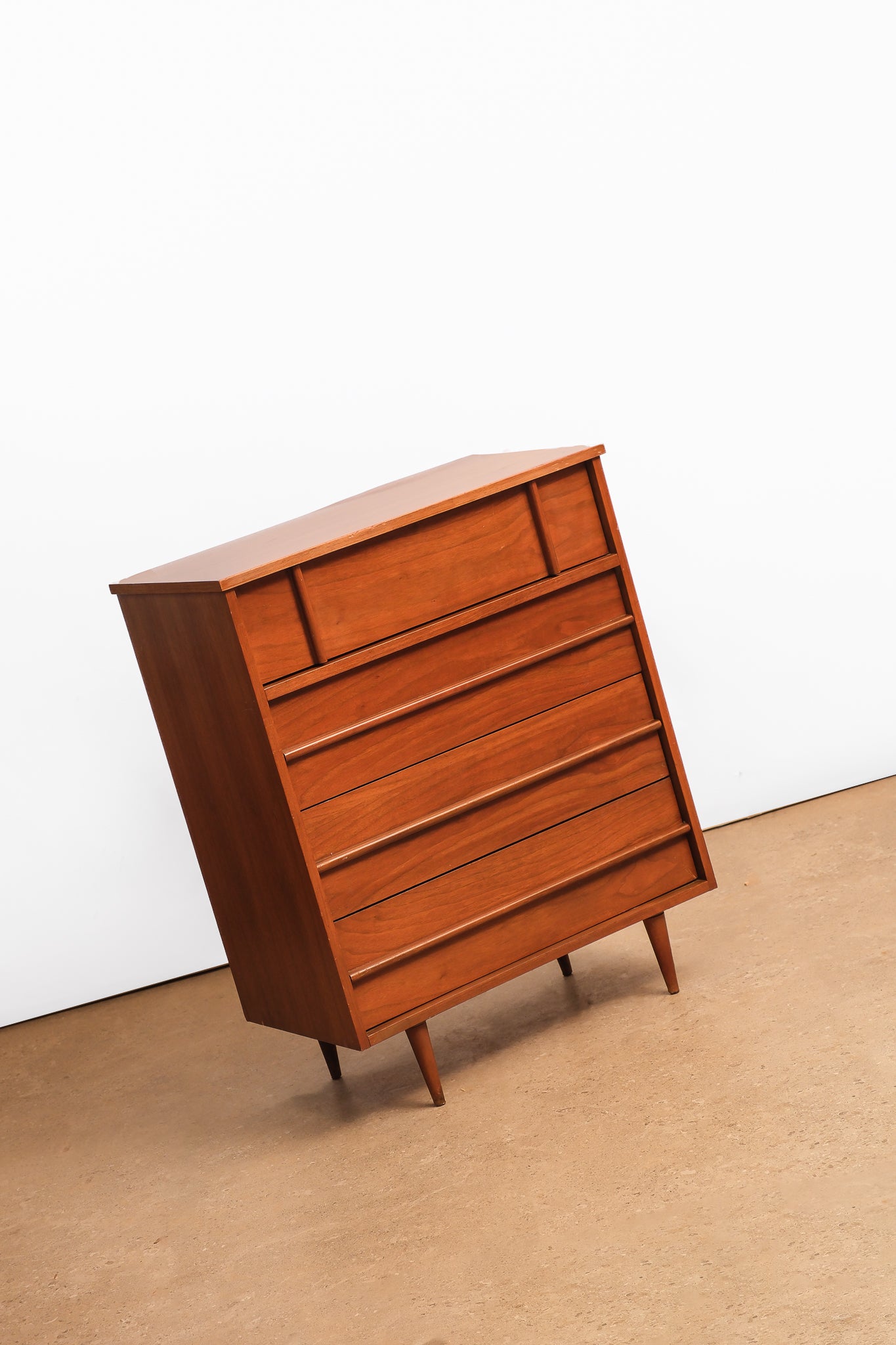 MCM Minimal Dark Walnut Tallboy Dresser