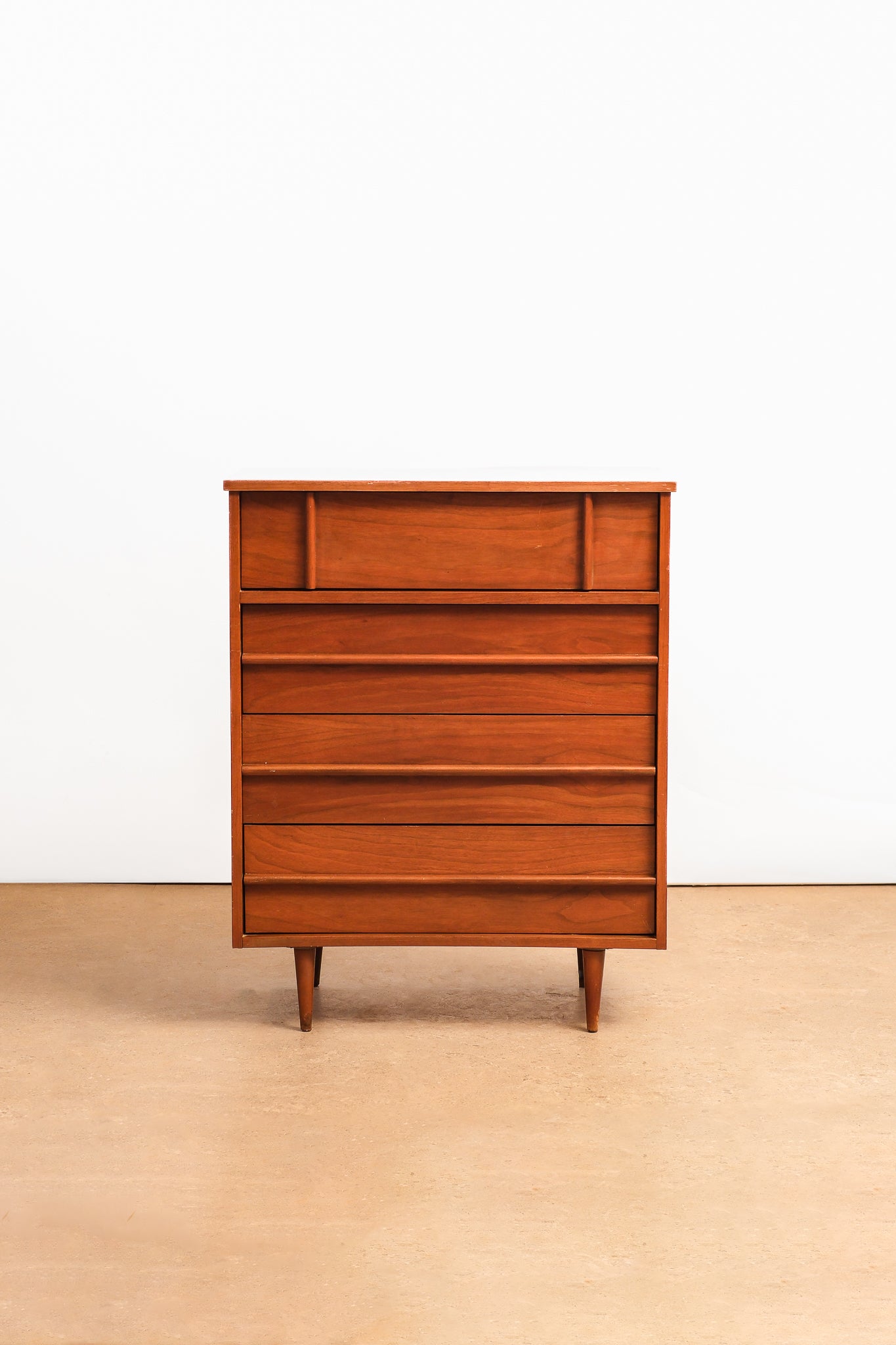 MCM Minimal Dark Walnut Tallboy Dresser