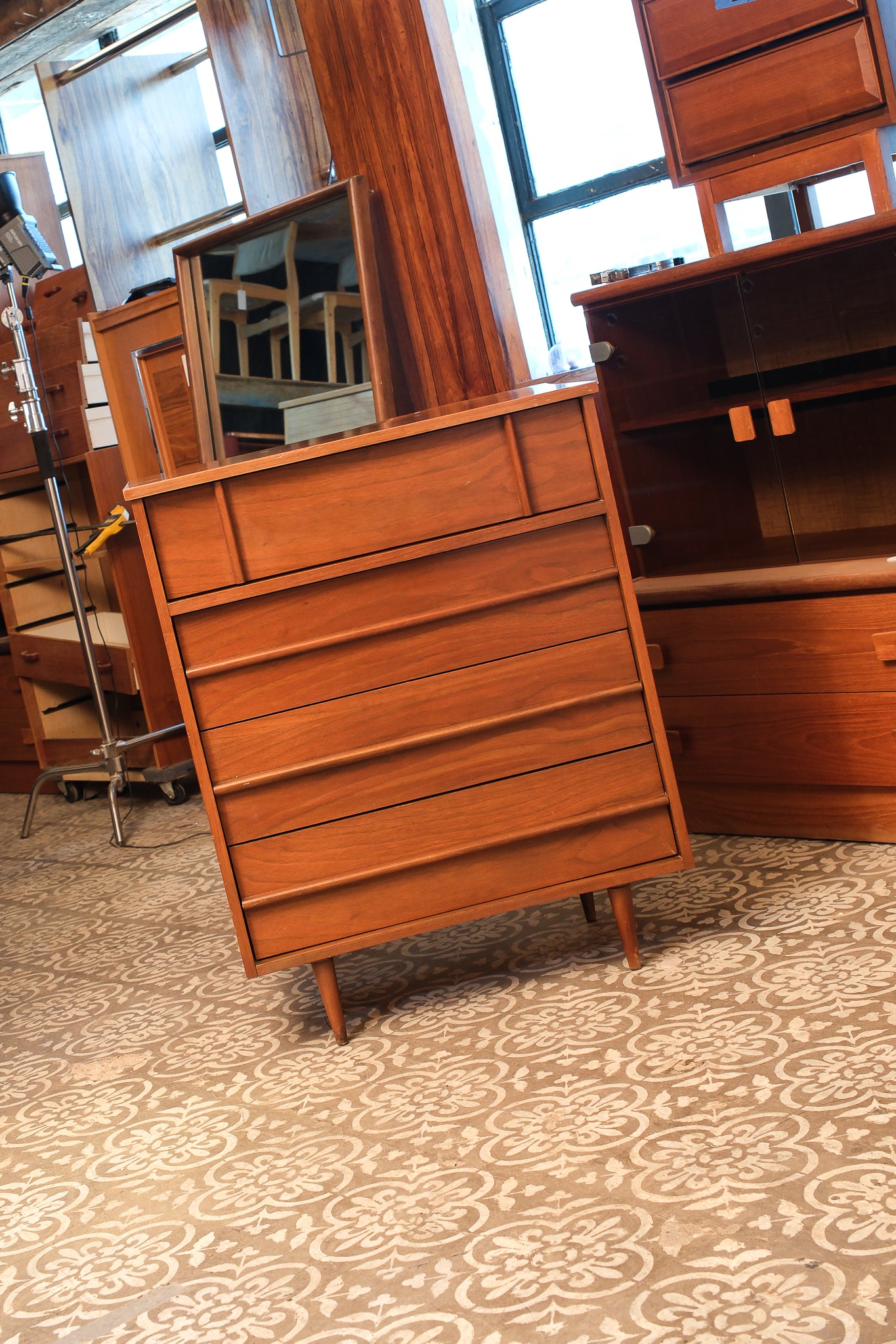 MCM Minimal Dark Walnut Tallboy Dresser