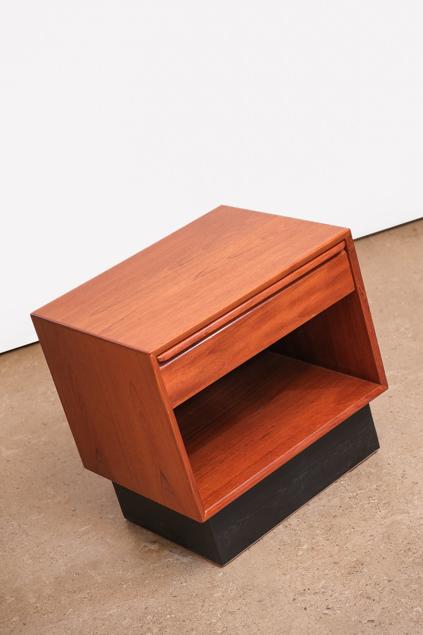 MCM Solid Teak Nightstand Black Base