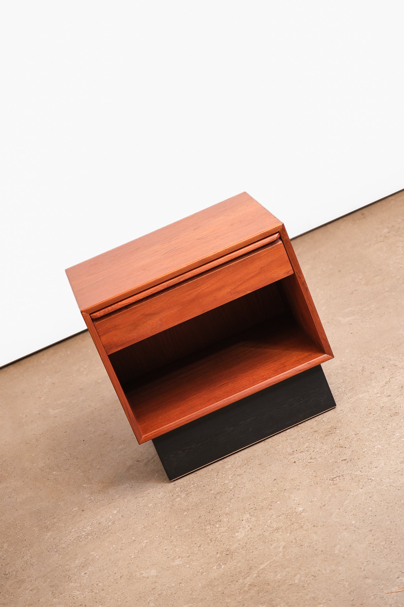 MCM Solid Teak Nightstand Black Base