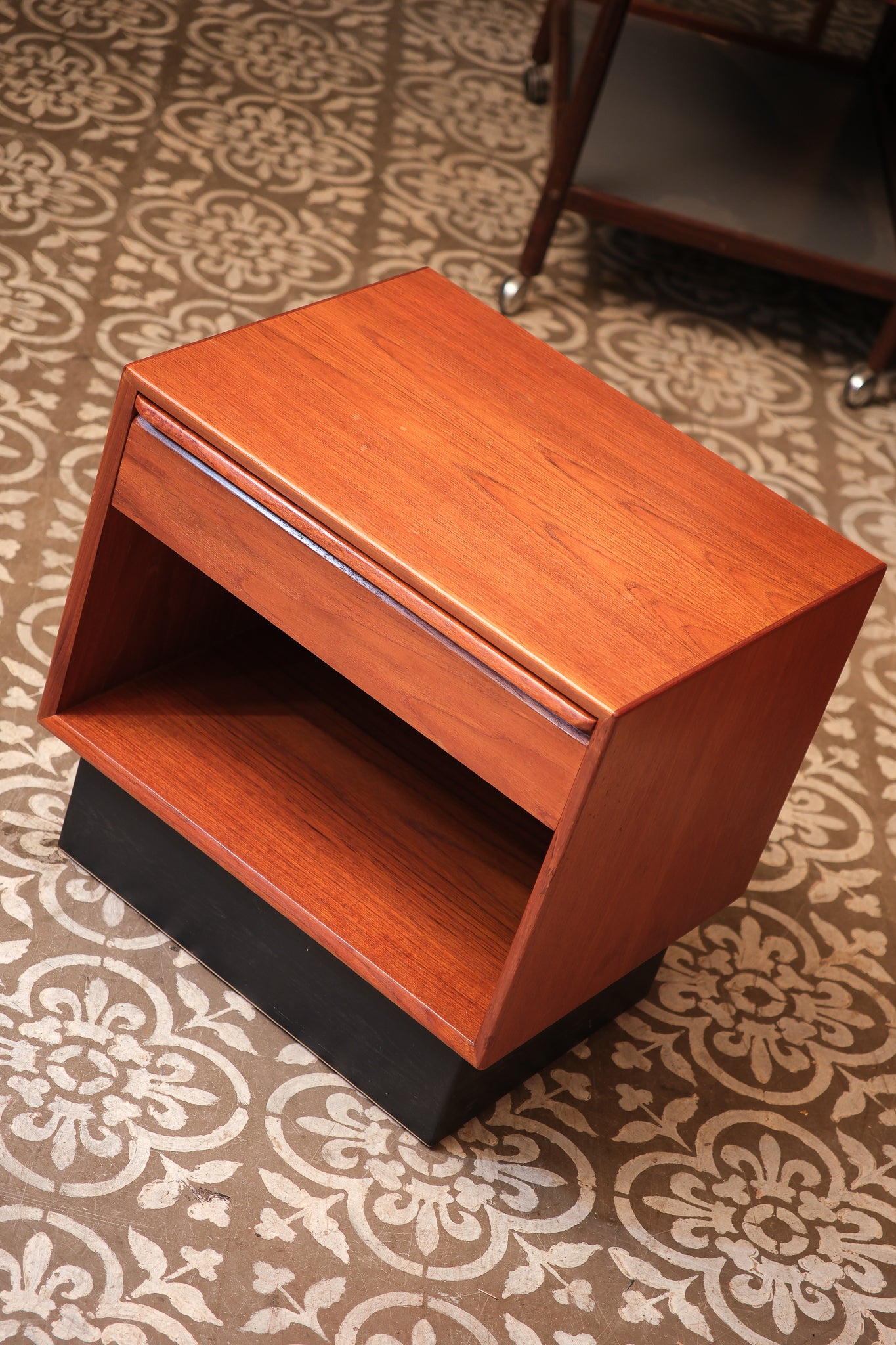 MCM Solid Teak Nightstand Black Base