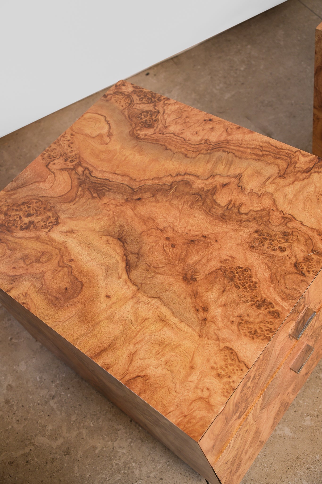 MCM Burl Wood Nightstand Set