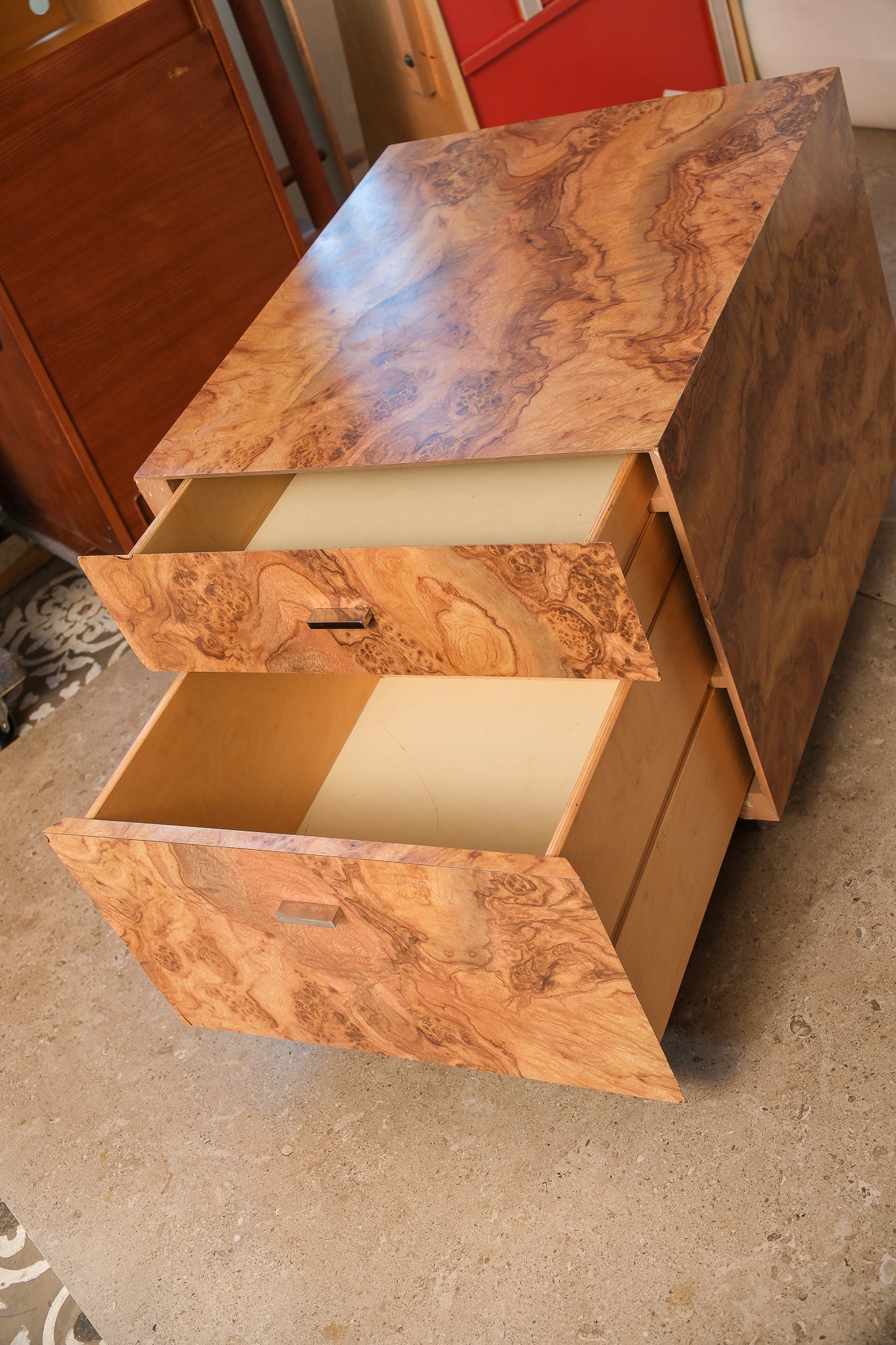 MCM Burl Wood Nightstand Set