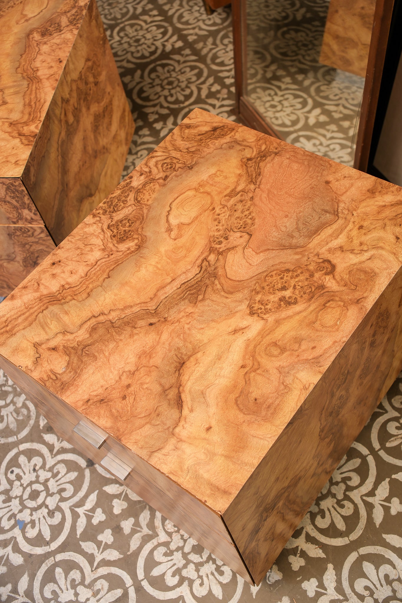 MCM Burl Wood Nightstand Set