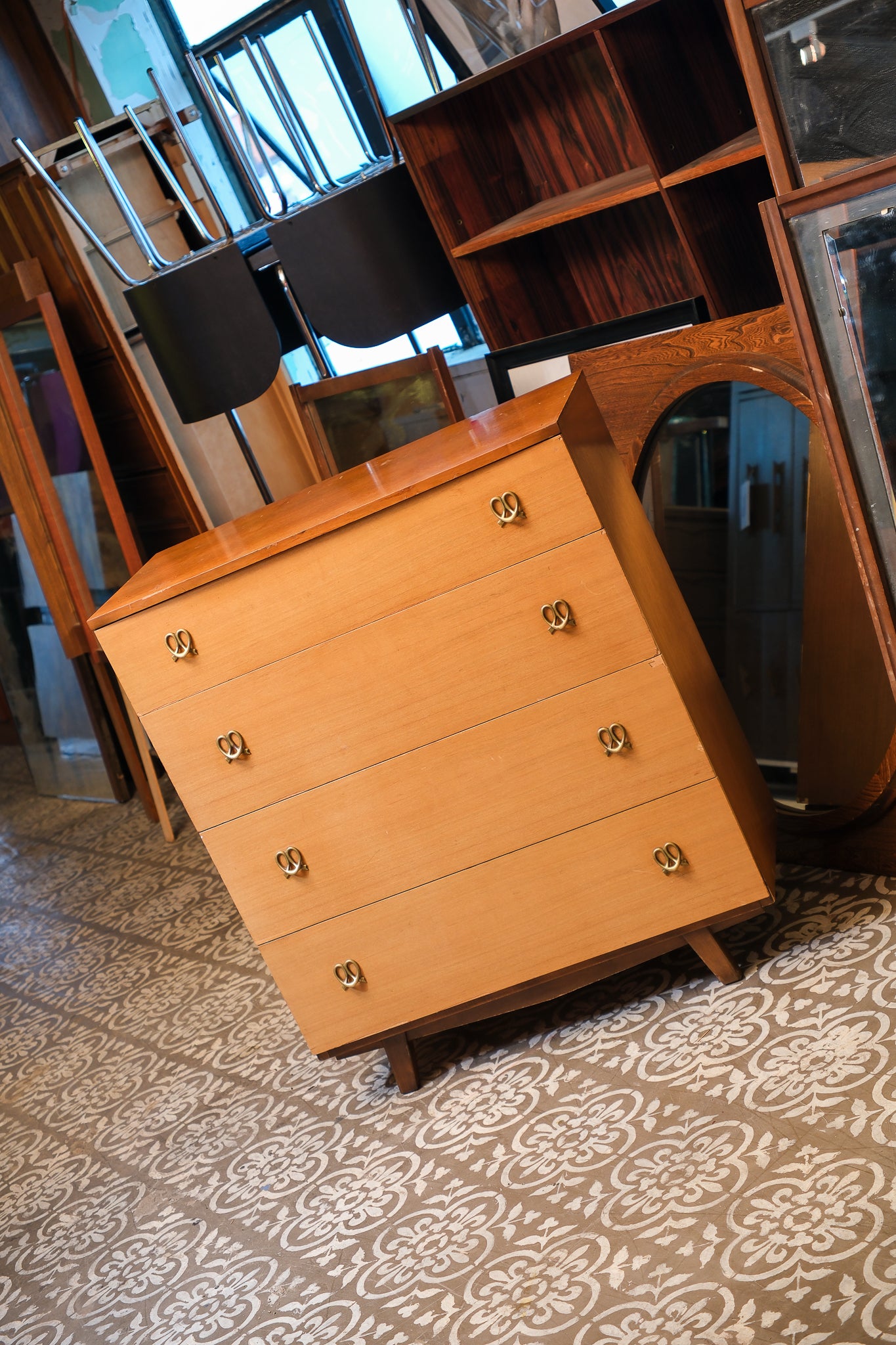 MCM Maple Tallboy Dresser