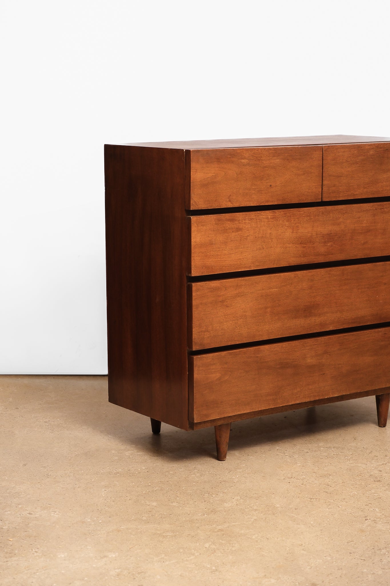 MCM Black Walnut Tallboy Dresser By American