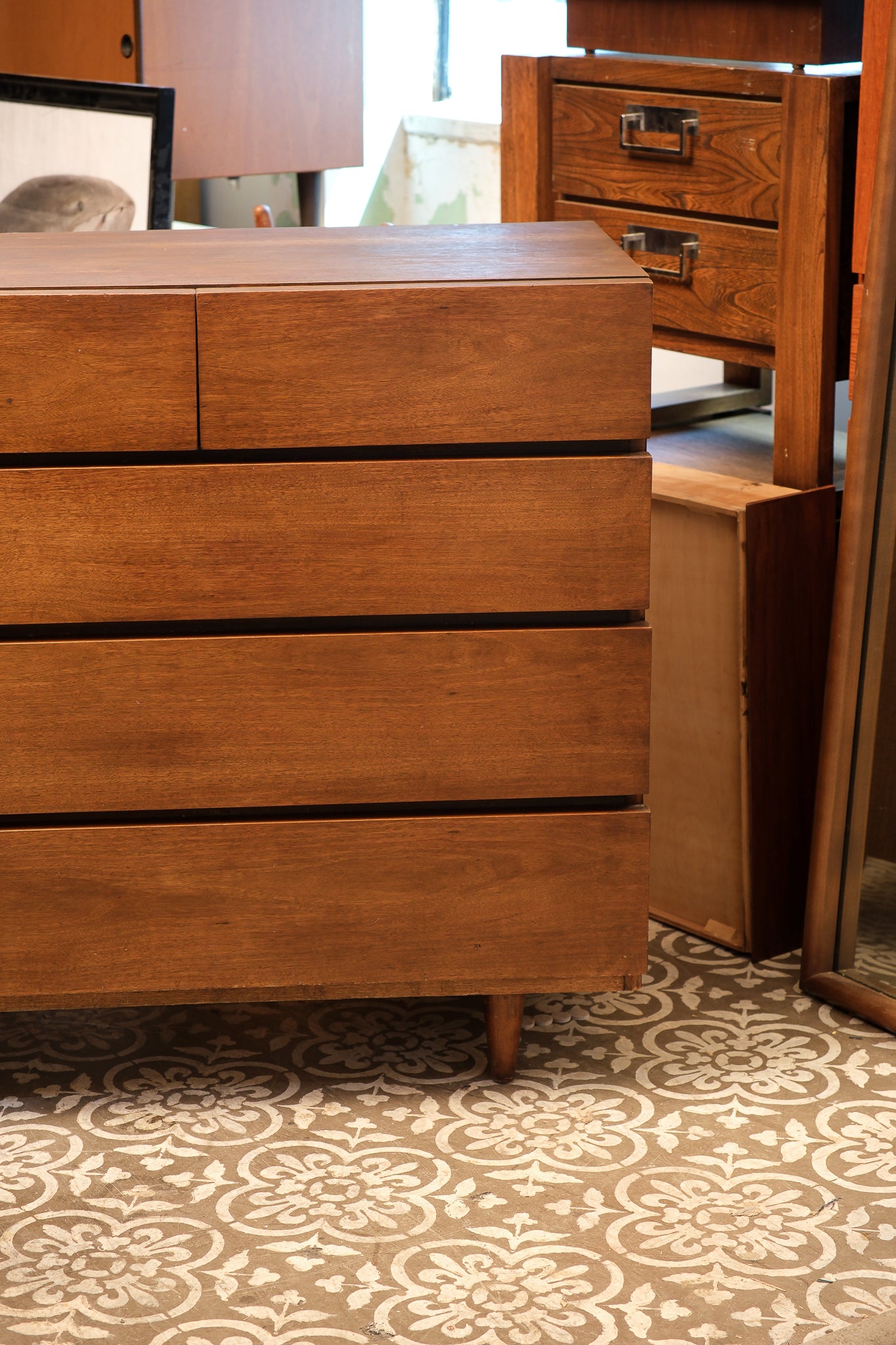 MCM Black Walnut Tallboy Dresser By American