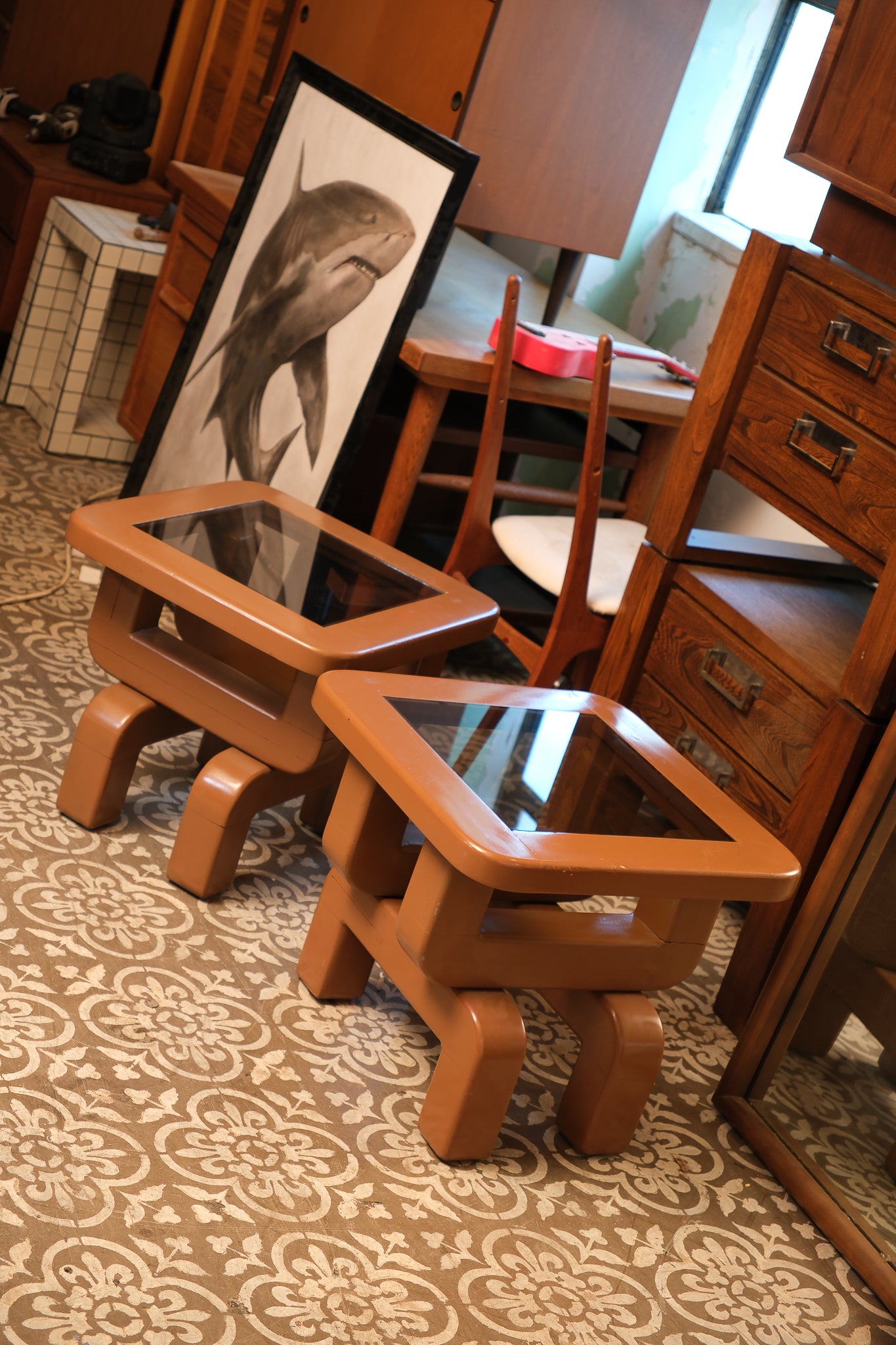 MCM Contemporary Glass Coffee Table Set
