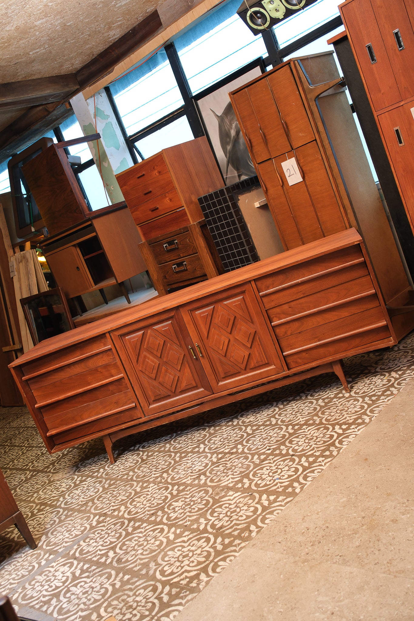 MCM Walnut Contemporary Wide Dresser
