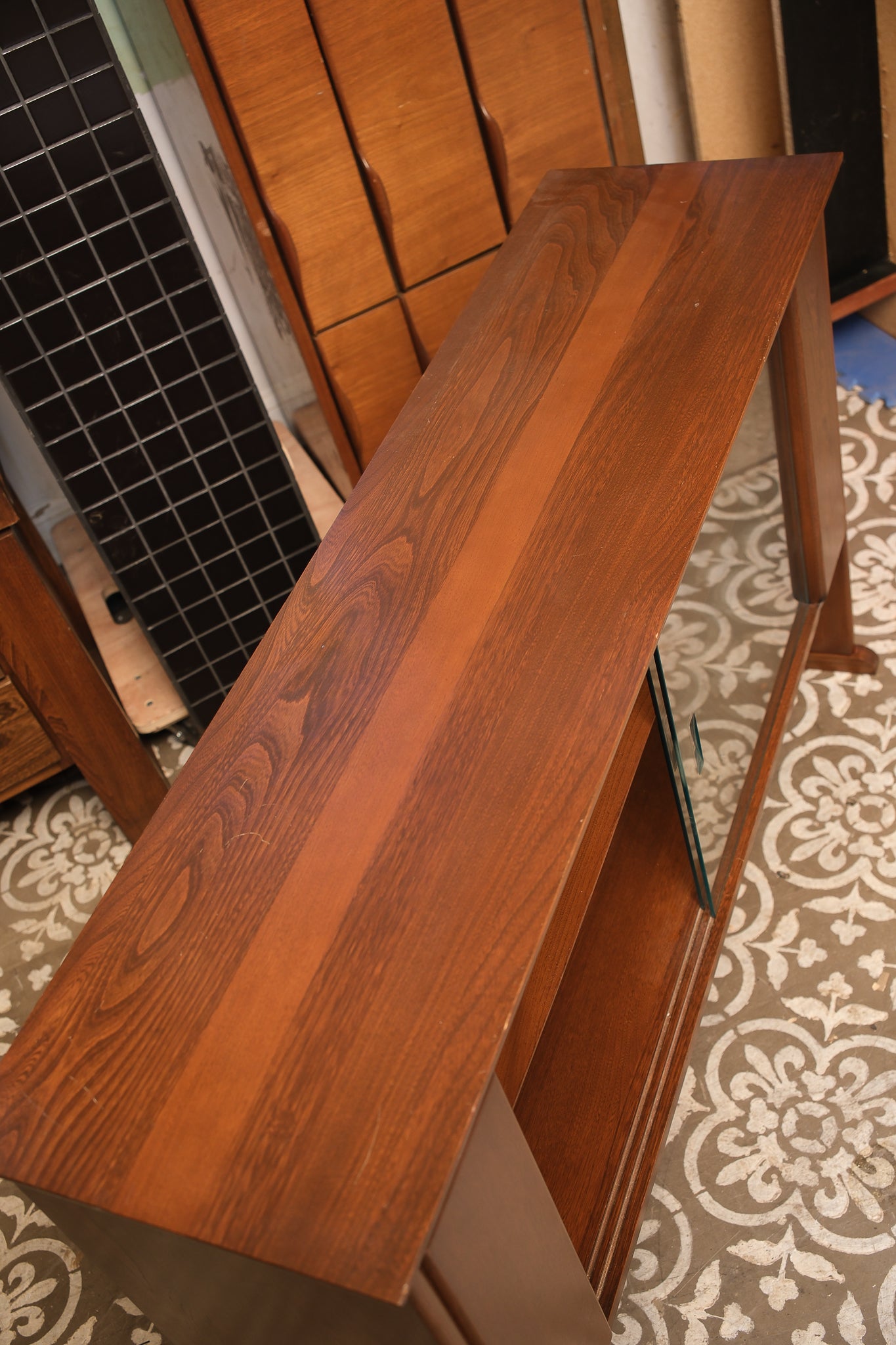 MCM Dark Walnut Glass Cabinet By Knetchel