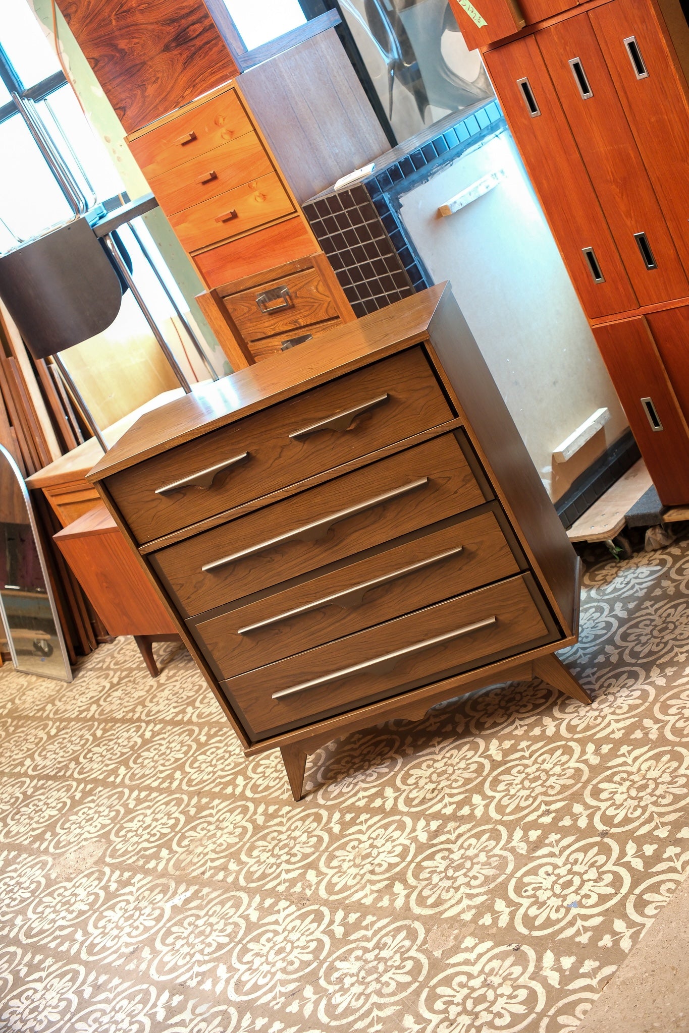 MCM Dark Walnut Tallboy Dresser