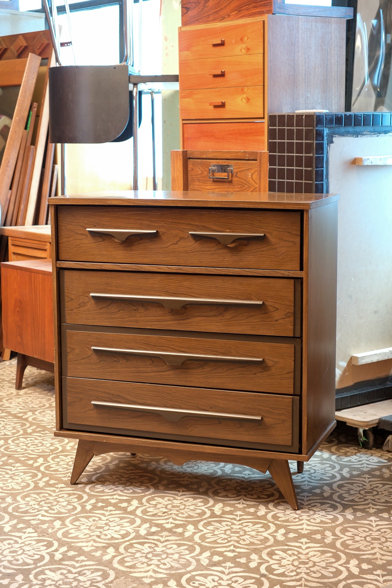 MCM Dark Walnut Tallboy Dresser