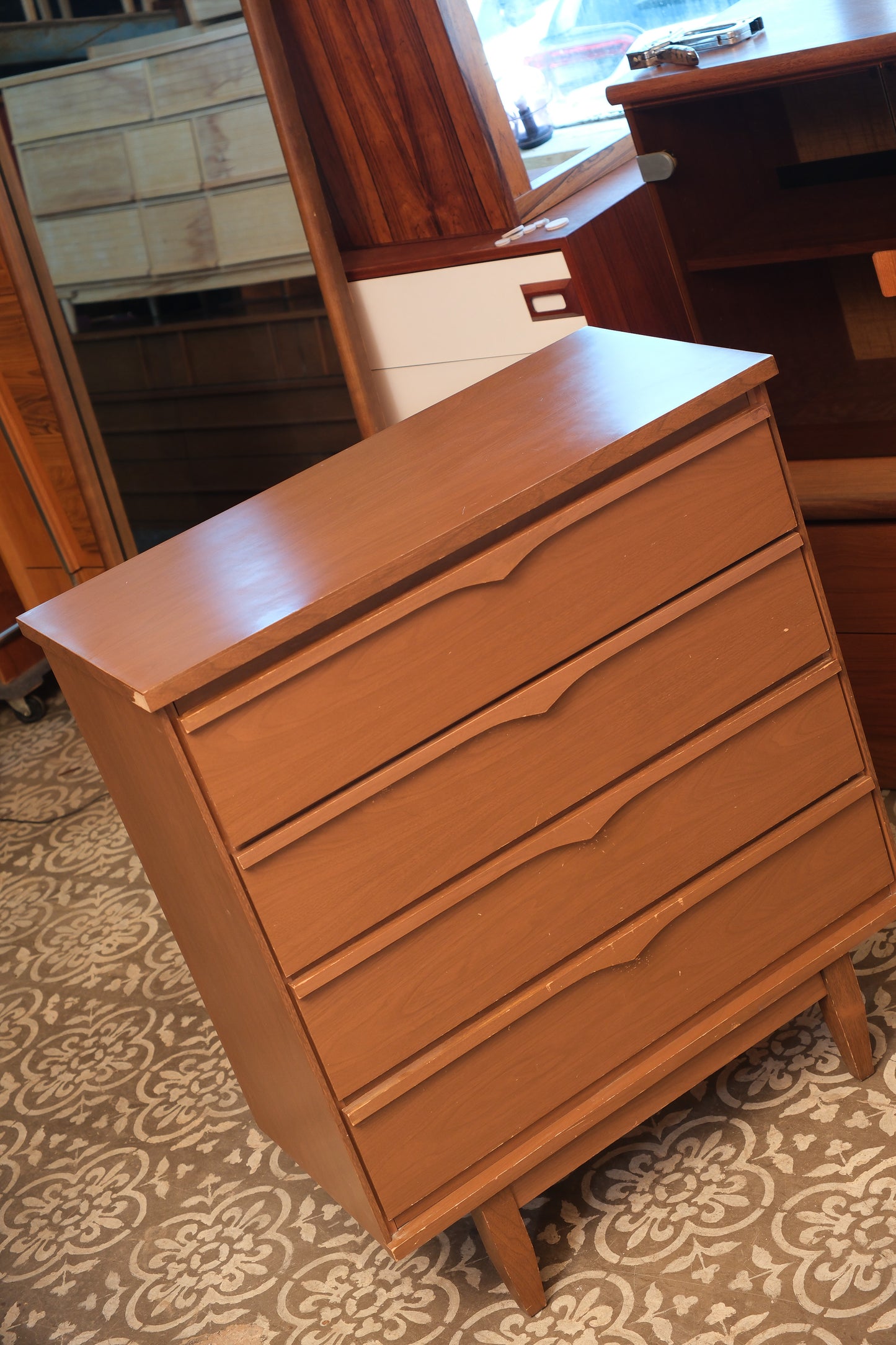 MCM Dark Walnut Tallboy Dresser