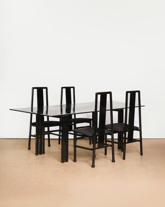 Postmodern Italian Black Lacquered Rare Dining Set