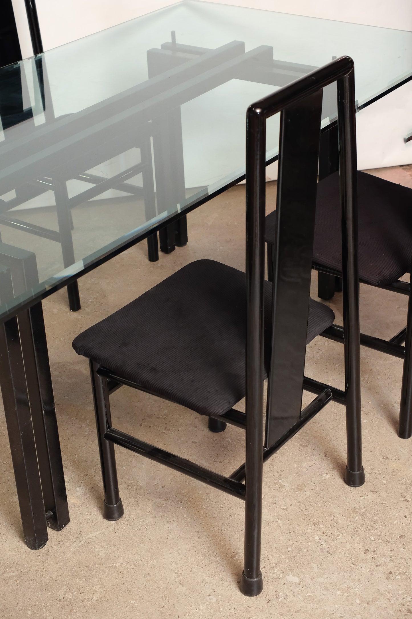 Postmodern Italian Black Lacquered Rare Dining Set