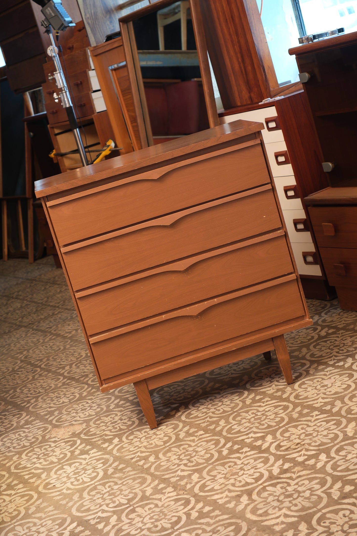 MCM Dark Walnut Tallboy Dresser