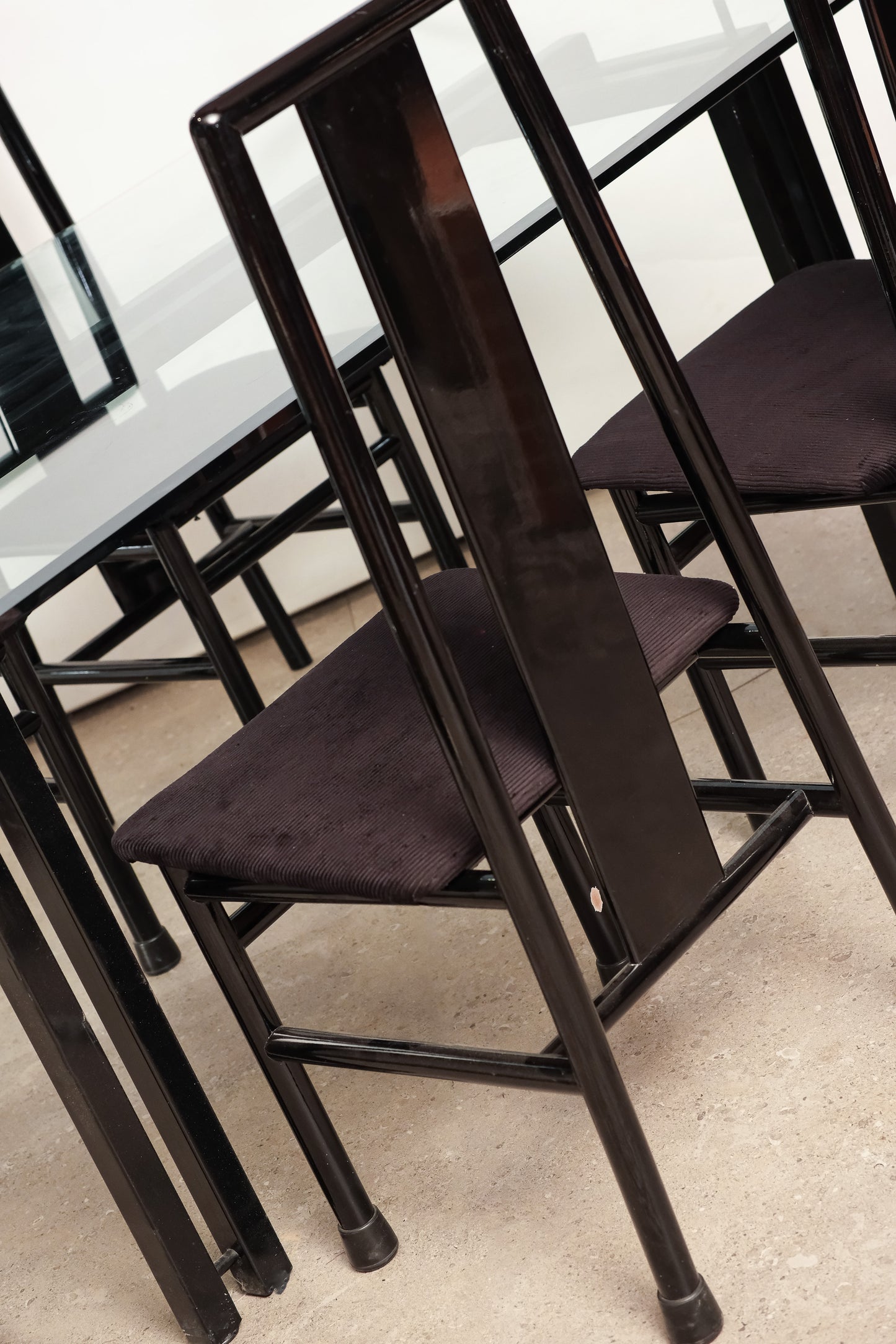 Postmodern Italian Black Lacquered Rare Dining Set