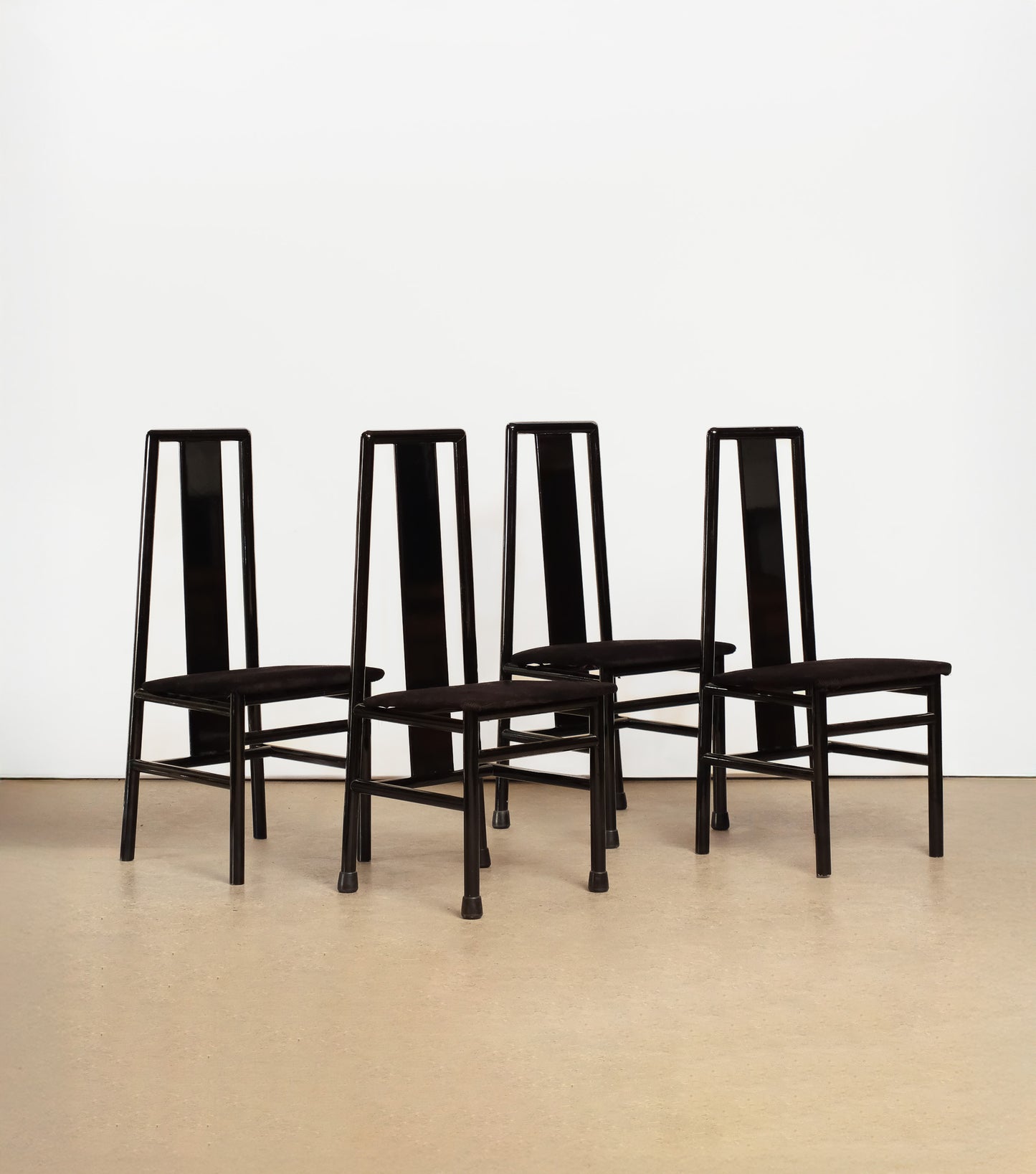 Postmodern Italian Black Lacquered Rare Dining Set
