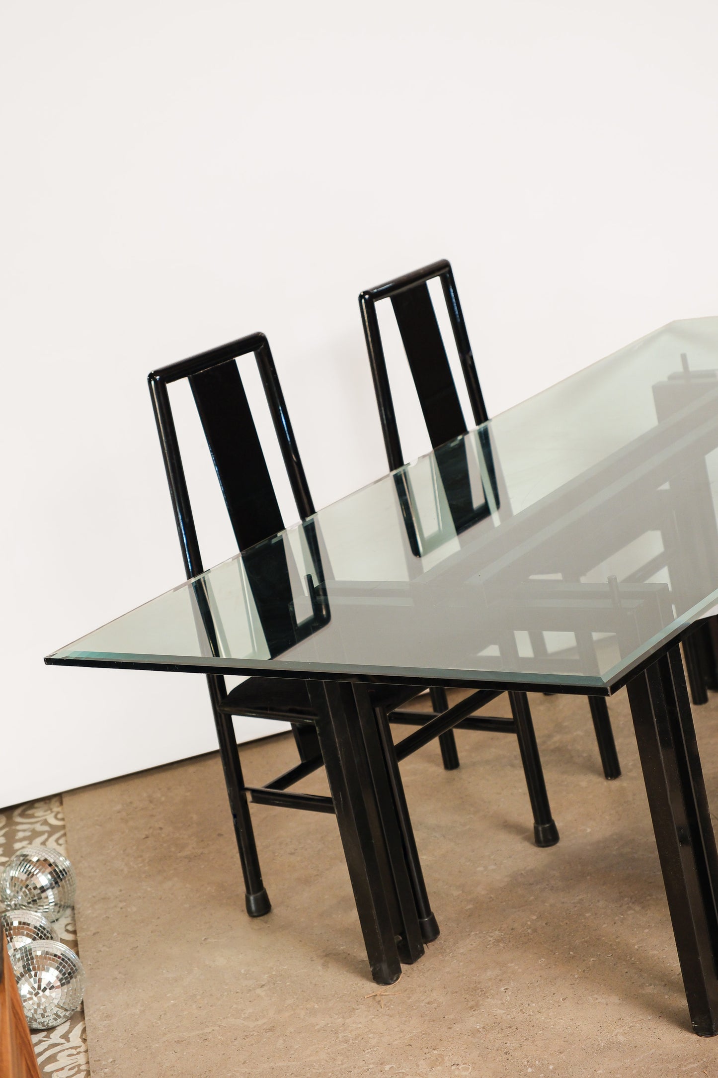 Postmodern Italian Black Lacquered Rare Dining Set