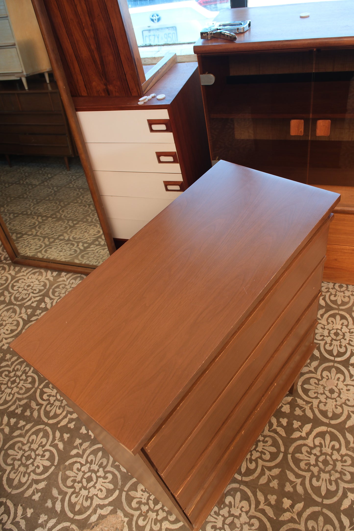 MCM Dark Walnut Tallboy Dresser