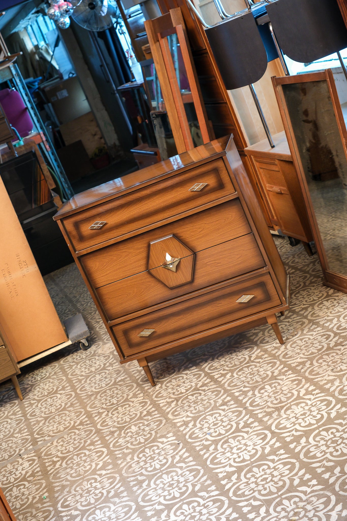 MCM Dark Walnut Contemporary Tallboy Dresser