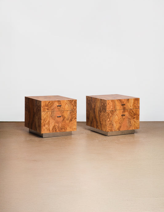MCM Burl Wood Nightstand Set