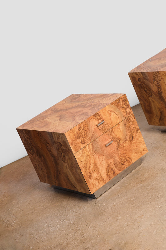 MCM Burl Wood Nightstand Set