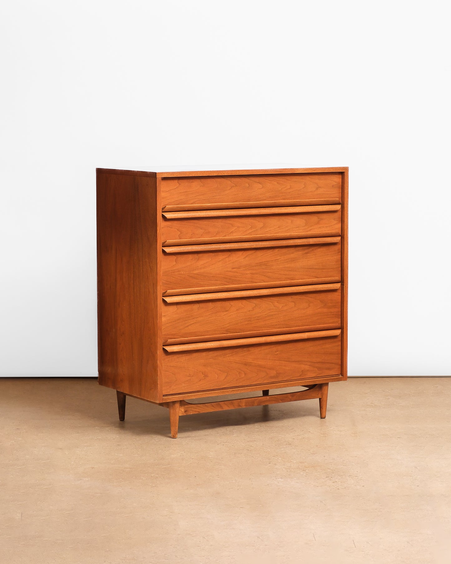 MCM Walnut Tallboy Dresser By Gibbard