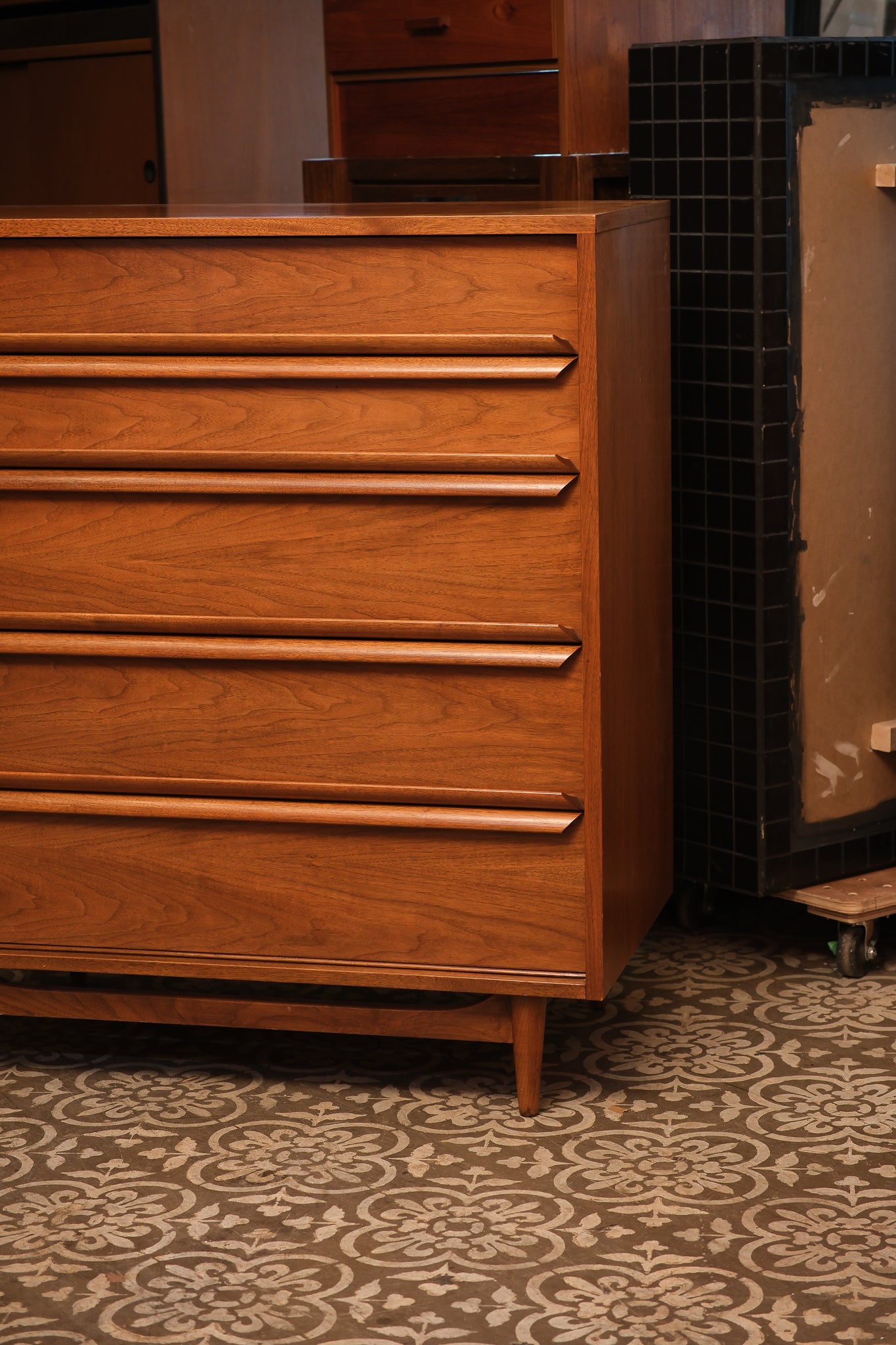 MCM Walnut Tallboy Dresser By Gibbard
