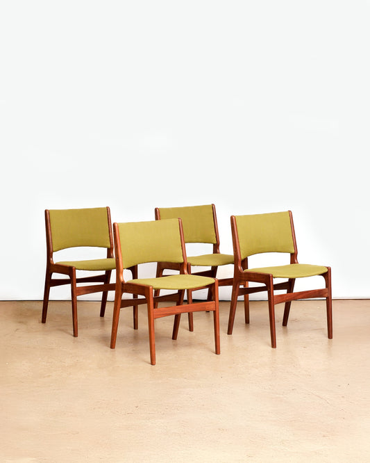 MCM Teak Chair Set With Green Upholstery